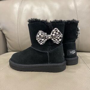 UGG Black Boots with Checkered Bow